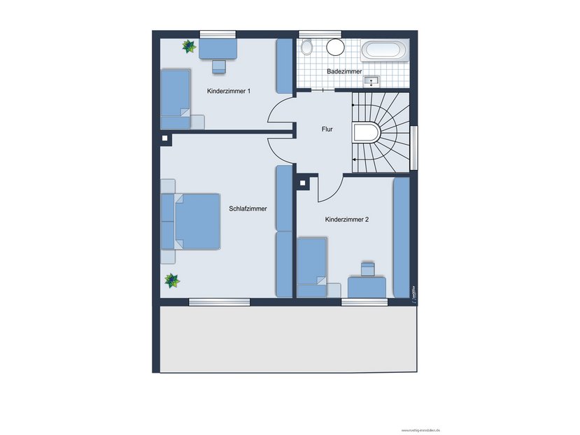 Grundrissskizze des Obergeschosses - nicht maßstabsgetreu - Möblierung dient lediglich zur Veranschaulichung und ist nicht Bestandteil des Hauses
