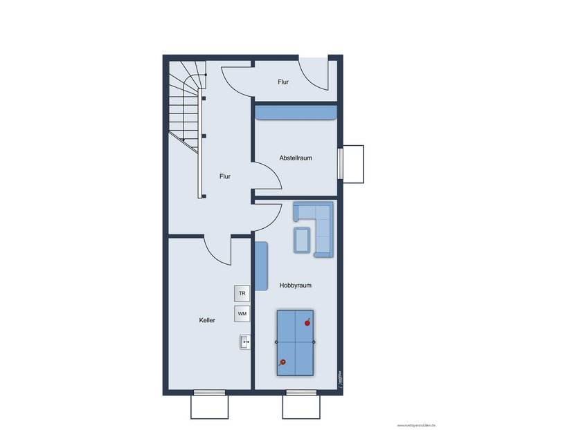 Grundrissskize der Wohnung - Keller - nicht maßstabsgetreu - Möblierung dient lediglich zur Veranschaulichung und ist nicht Bestandteil der Wohnung