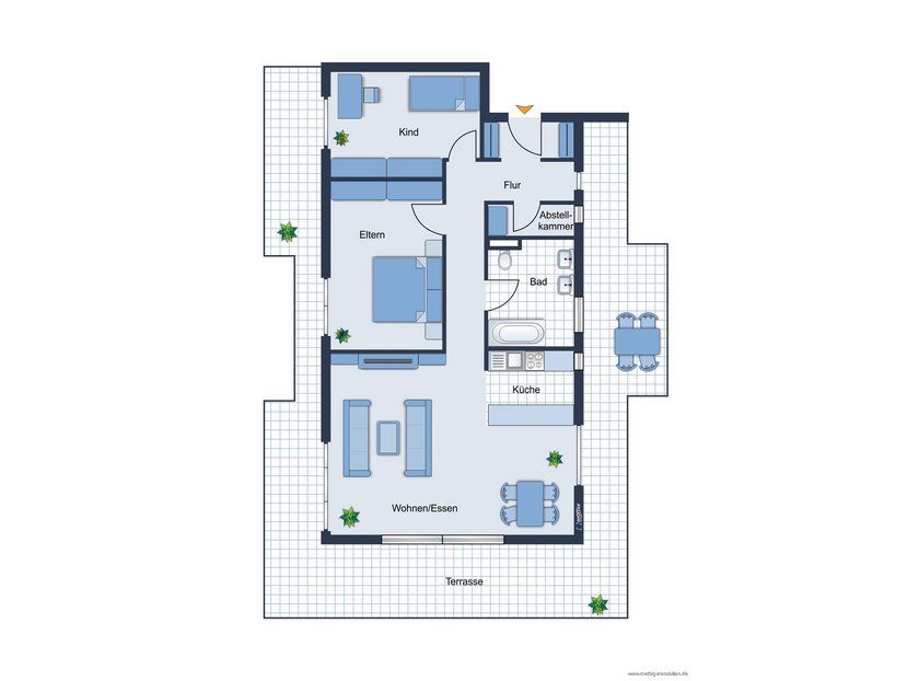 Grundrissskize der Wohnung - nicht maßstabsgetreu - Möblierung dient lediglich zur Veranschaulichung und ist nicht Bestandteil der Wohnung