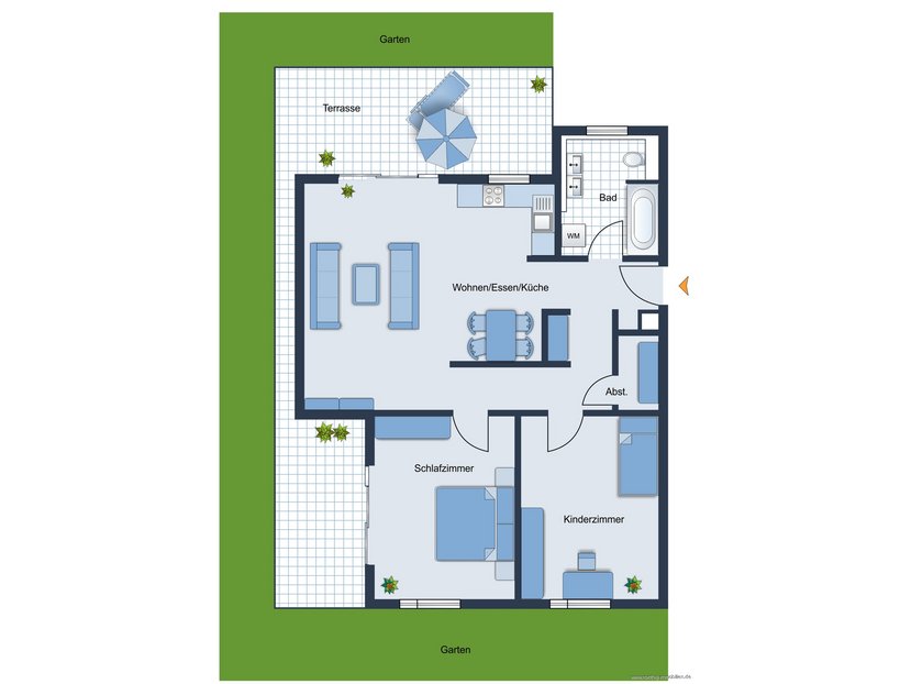 Grundrissskize der Wohnung - nicht maßstabsgetreu - Möblierung dient lediglich zur Veranschaulichung und ist nicht Bestandteil der Wohnung