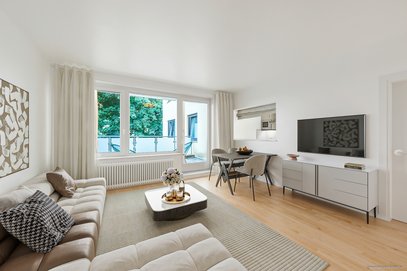 Ruhig Lage nahe BMW - Apartment mit großem Balkon, separater Küche und Duplexstellplatz.