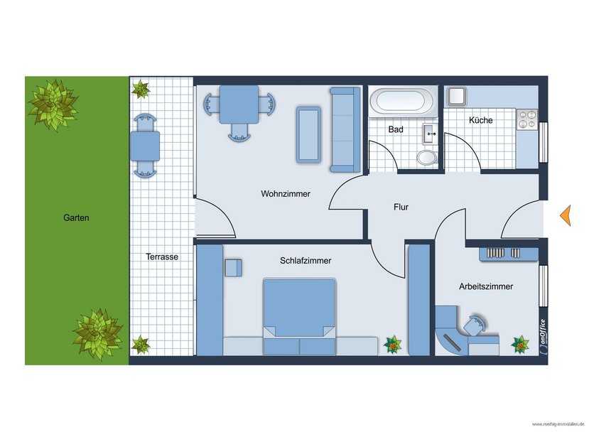 Grundrissskize der Wohnung - nicht maßstabsgetreu - Möblierung dient lediglich zur Veranschaulichung und ist nicht Bestandteil der Wohnung