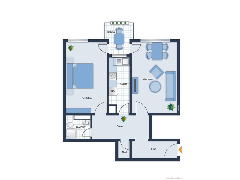 Grundriss der Wohnung - nicht maßstabsgetreu - Möbilierung dient lediglich zur Veranschaulichung und ist nicht Bestandteil der Wohnung