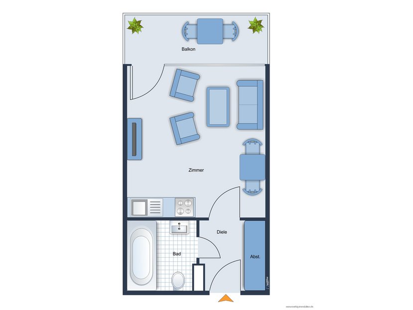 Grundrissskizze der Wohnung - nicht maßstabsgetreu - Möblierung dient lediglich zur Veranschaulichung und ist nicht Bestandteil der Wohnung
