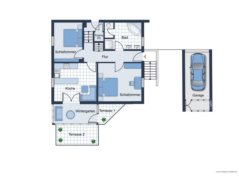 Grundrissskizze der Hauses - Erdgeschoss - nicht maßstabsgetreu - Möblierung dient lediglich der Veranschaulichung und ist teilweise nicht Bestandteil der Immobilie