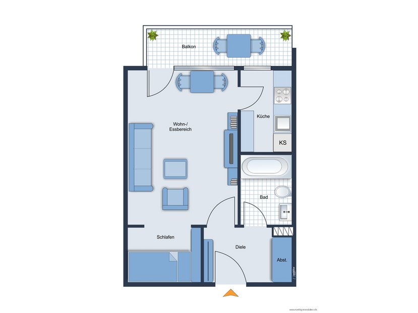 Grundrissskizze der Wohnung - nicht maßstabsgetreu - Möblierung dient lediglich zur Veranschaulichung und ist nicht Bestandteil der Wohnung