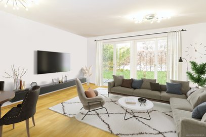 Schwabing - Blick auf den Olympiaturm. Helle 4-Zi-Maisonette-Gartenwhg + Balkon, 2 Terrassen &amp; 2 TG