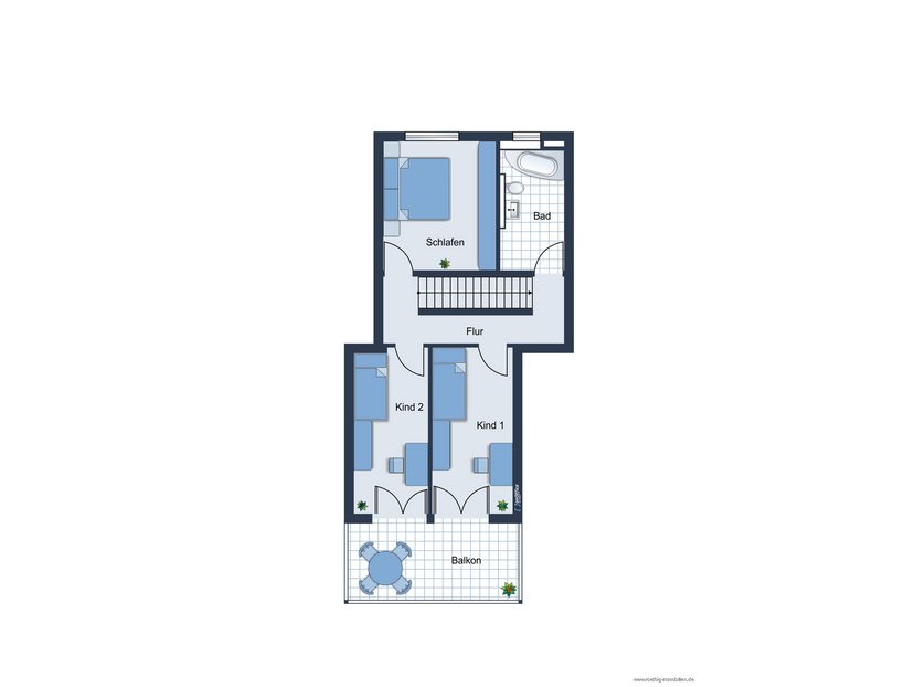 Grundrissskizze der Wohnung - 1. Obergeschoss - nicht maßstabsgetreu - Möblierung dient lediglich zur Veranschaulichung und ist nicht Bestandteil der Wohnung