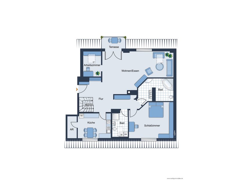 Grundrissskizze der Wohnung - Dachgeschoss - nicht maßstabsgetreu - Möblierung dient lediglich der Veranschaulichung und ist teilweise nicht Bestandteil der Immobilie