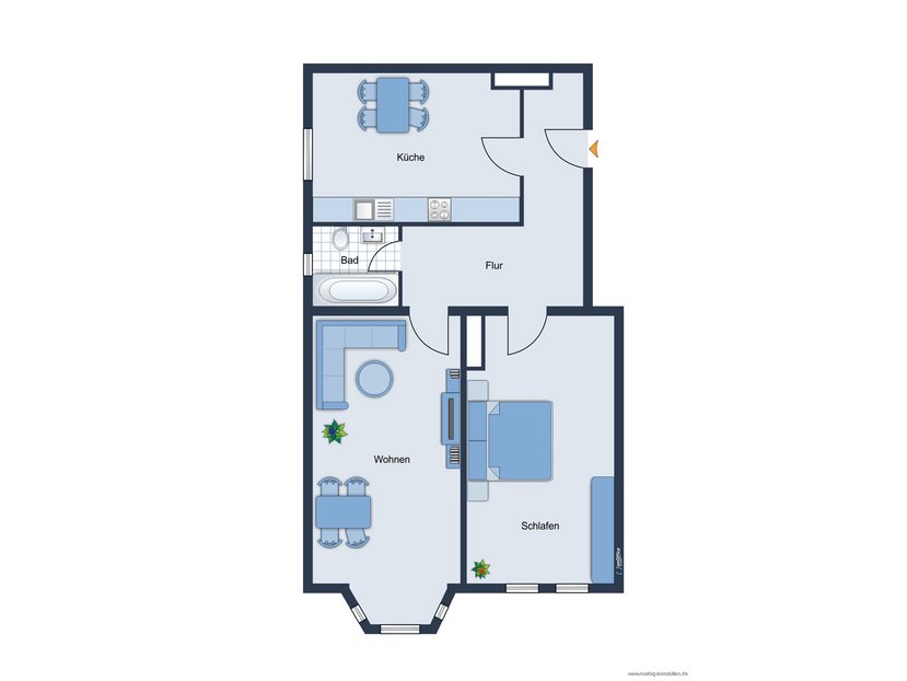 Grundrissskizze der Wohnung 2. Obergeschoss - nicht maßstabsgetreu - Möbilierung dient lediglich zur Veranschaulichung und ist nicht Bestandteil der Wohnung