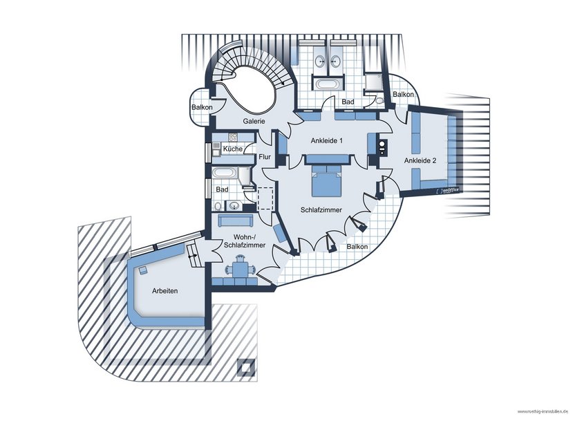 Grundrissskizze des Hauses - Dachgeschoss - nicht maßstabsgetreu - Möblierung dient lediglich der Veranschaulichung und ist teilweise nicht Bestandteil der Immobilie