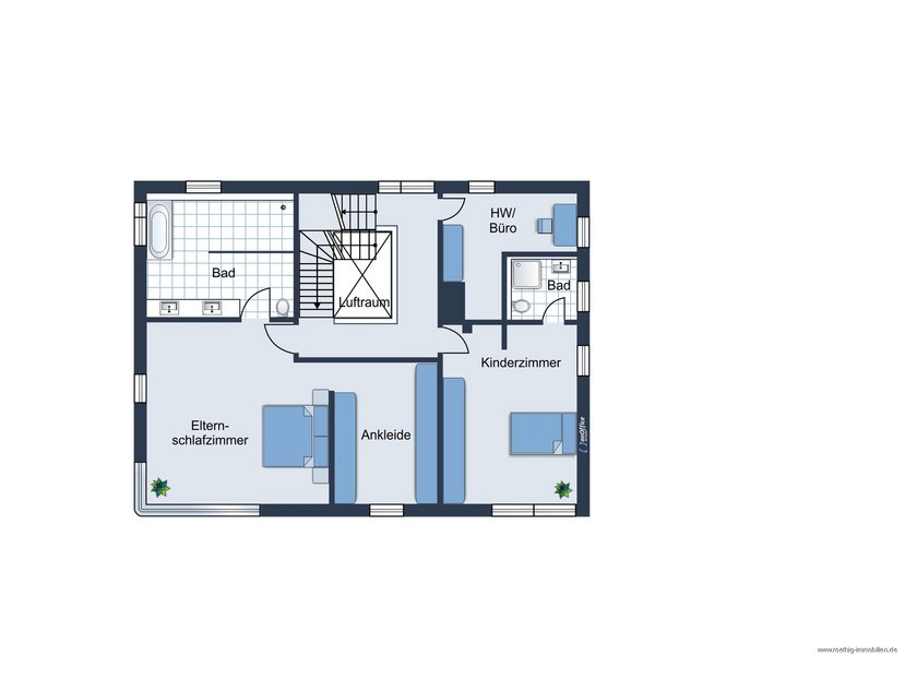 1. Obergeschoss - Grundrissskizze des Hauses - nicht maßstabsgetreu - Möblierung dient lediglich zur Veranschaulichung und ist nicht Bestandteil des Hauses