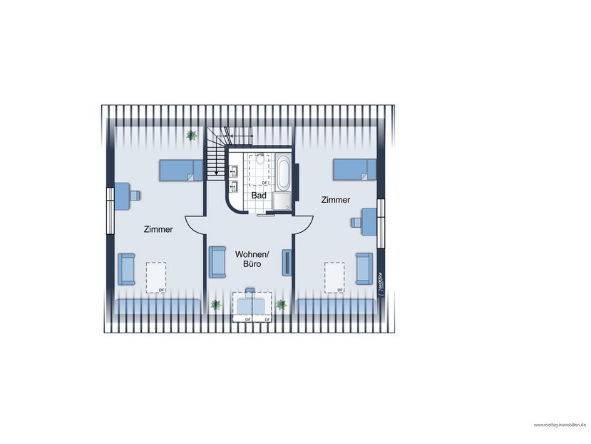 2. Obergeschoss - Grundrissskizze des Hauses - nicht maßstabsgetreu - Möblierung dient lediglich zur Veranschaulichung und ist nicht Bestandteil des Hauses
