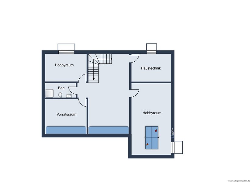Untergeschoss - Grundrissskizze des Hauses - nicht maßstabsgetreu - Möblierung dient lediglich zur Veranschaulichung und ist nicht Bestandteil des Hauses