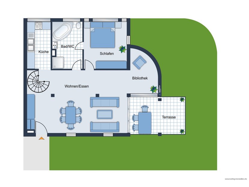 Erdgeschoss - Grundrissskizze der Wohnung - nicht maßstabsgetreu - Möblierung dient lediglich zur Veranschaulichung und ist nicht Bestandteil der Wohnung