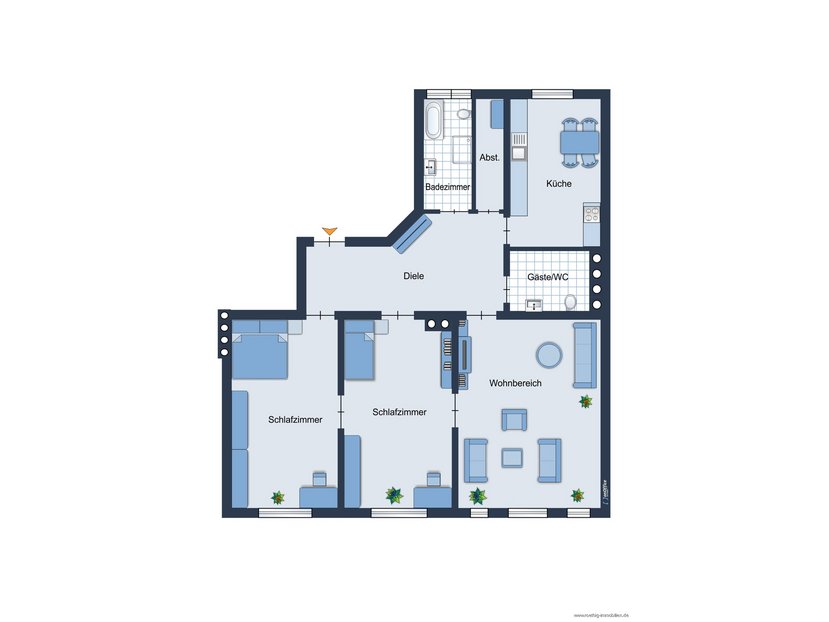 Grundrissskizze der Wohnung - nicht maßstabsgetreu - Möblierung dient lediglich zur Veranschaulichung und ist nicht Bestandteil der Wohnung