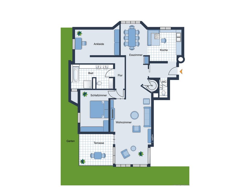 Grundrissskize der Wohnung - nicht maßstabsgetreu - Möblierung dient lediglich zur Veranschaulichung und ist nicht unbedingt Bestandteil der Wohnung