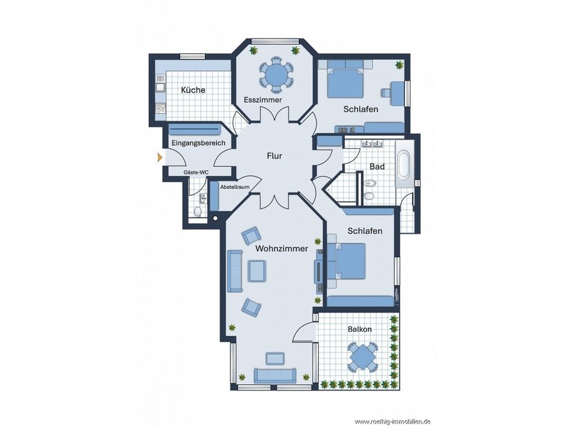 Grundrissskize der Wohnung - nicht maßstabsgetreu - Möblierung dient lediglich zur Veranschaulichung und ist nicht Bestandteil der Wohnung