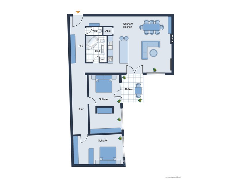 Grundrissskizze der Wohnung - nicht maßstabsgetreu - Möblierung dient lediglich zur Veranschaulichung und ist nicht unbedingt Bestandteil der Wohnung
