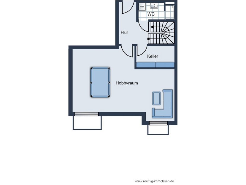Grundrissskizze der Wohnung - nicht maßstabsgetreu - Möblierung dient lediglich der Veranschaulichung und ist teilweise nicht Bestandteil der Immobilie