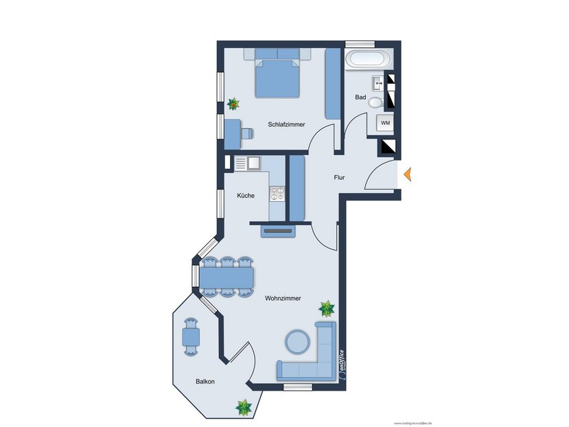 Grundrissskizze - nicht maßstabsgetreu - Möblierung dient lediglich zur Veranschaulichung und ist nicht Bestandteil der Wohnung
