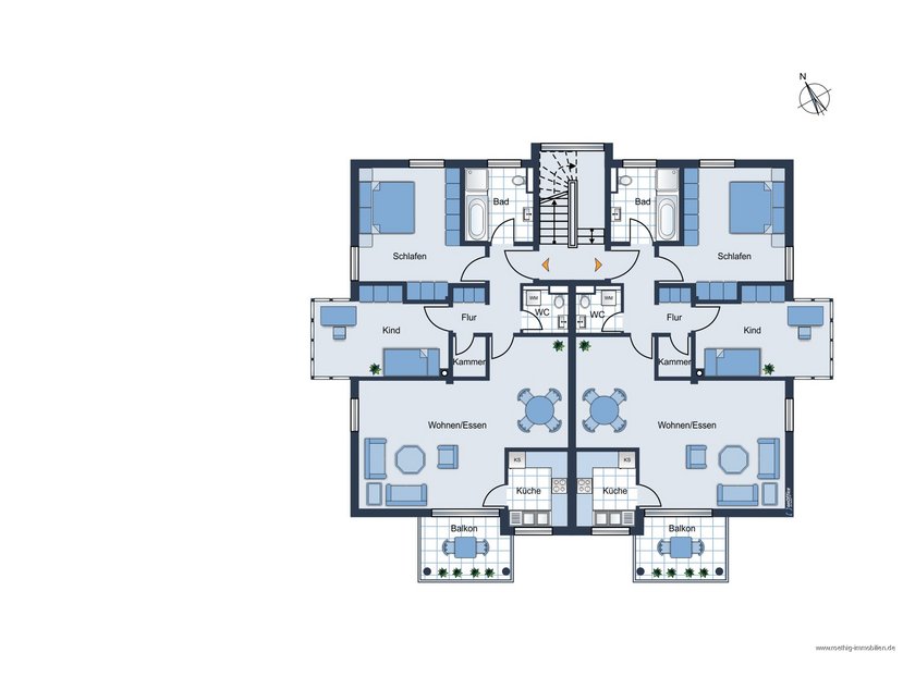 Grundrissskizze vom Obergeschoss - nicht maßstabsgetreu - Möbilierung dient lediglich zur Veranschaulichung und ist nicht Bestandteil der Wohnung.