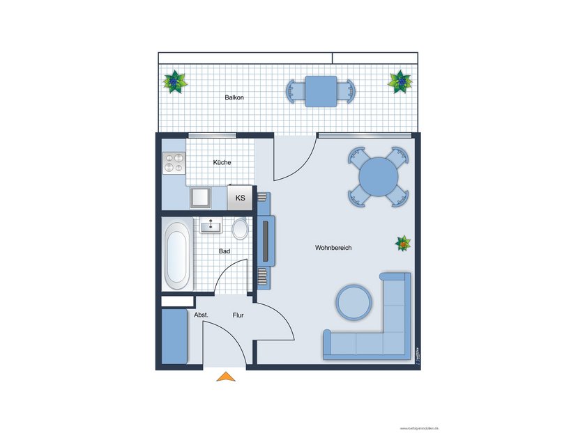 Grundrissskizze der Wohnung - nicht maßstabsgetreu - Möblierung dient lediglich zur Veranschaulichung und ist nicht Bestandteil der Wohnung