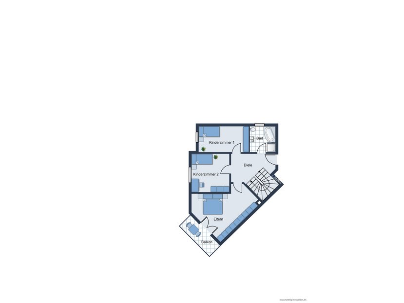 Grundrissskizze vom 1. Obergeschoss des Hauses - nicht maßstabsgetreu - Möblierung dient lediglich zur Veranschaulichung und ist nicht Bestandteil des Hauses