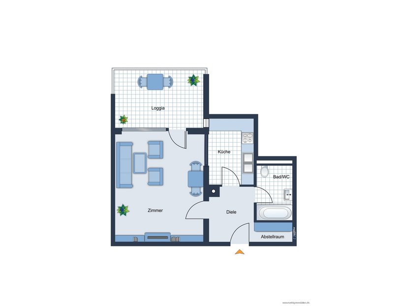 Grundrissskizze der Wohnung - nicht maßstabsgetreu - Möblierung dient lediglich zur Veranschaulichung und ist nicht Bestandteil der Wohnung