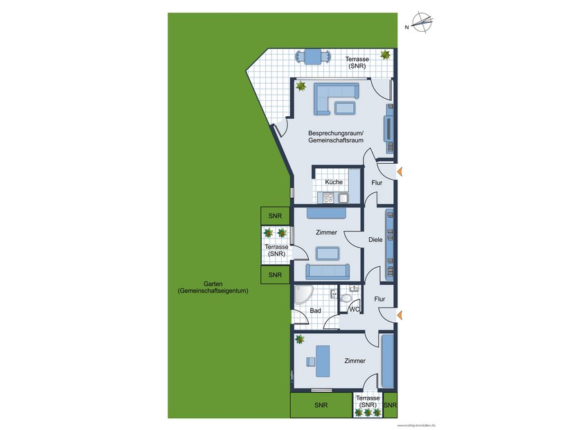 Grundrissskizze der Wohnung - nicht maßstabsgetreu - Möbilierung dient lediglich zur Veranschaulichung und ist nicht Bestandteil der Wohnung.